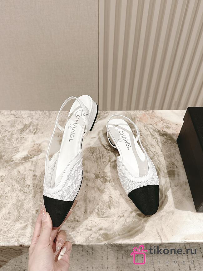 Chanel Slingbacks Embroidery Grosgrain White 2cm - 1