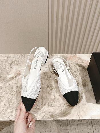 Chanel Slingbacks Embroidery Grosgrain White 2cm