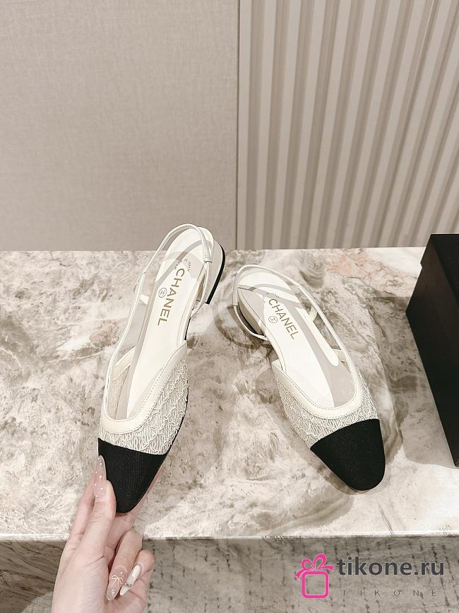 Chanel Slingbacks Embroidery Grosgrain Ivory 2cm - 1