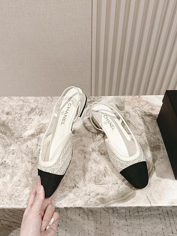 Chanel Slingbacks Embroidery Grosgrain Ivory 2cm
