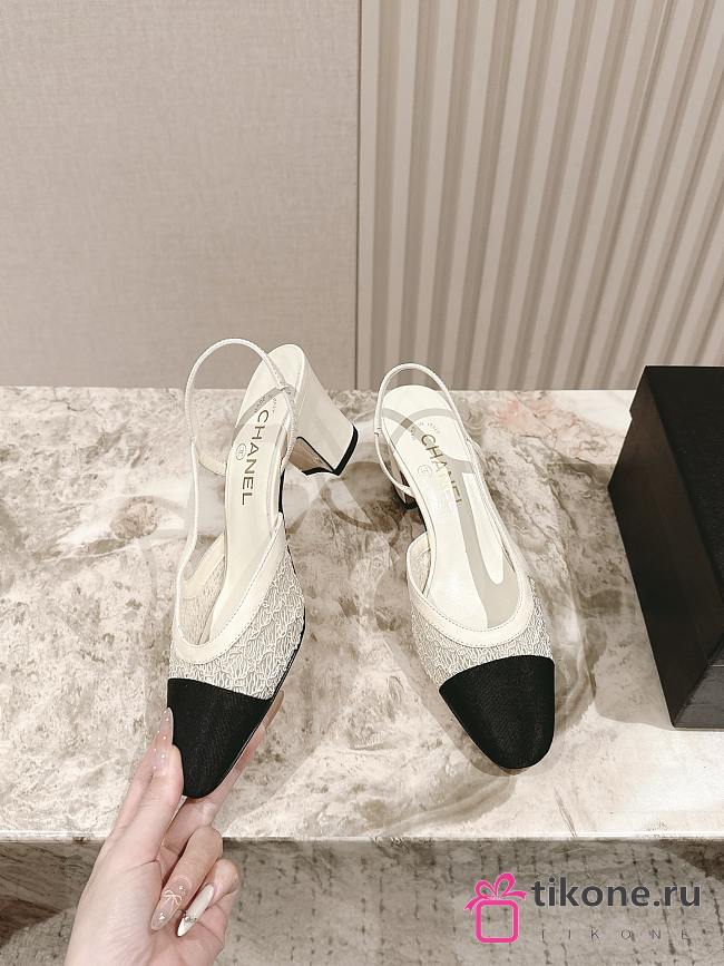 Chanel Slingbacks Embroidery Grosgrain Ivory 6.5cm - 1