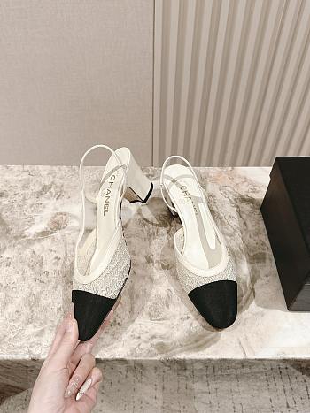 Chanel Slingbacks Embroidery Grosgrain Ivory 6.5cm