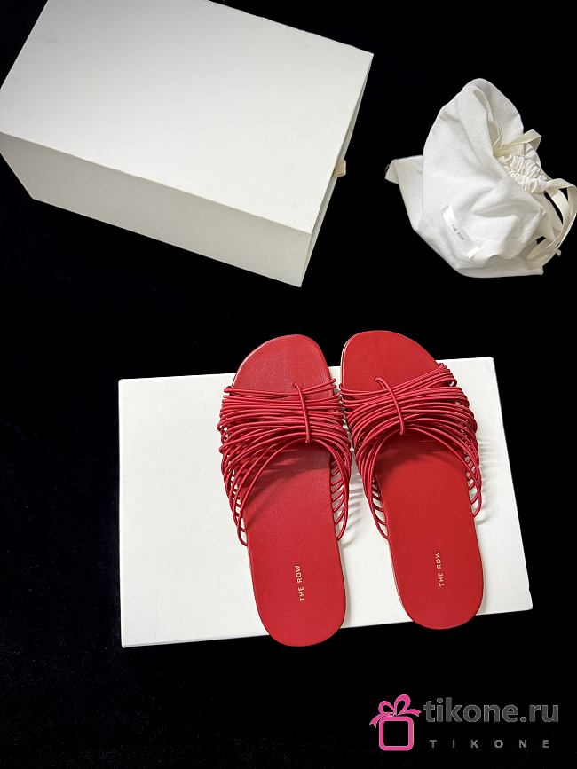 The Row Sara Slide Sandal Red in Elastic and Leather - 1