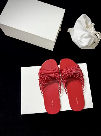The Row Sara Slide Sandal Red in Elastic and Leather
