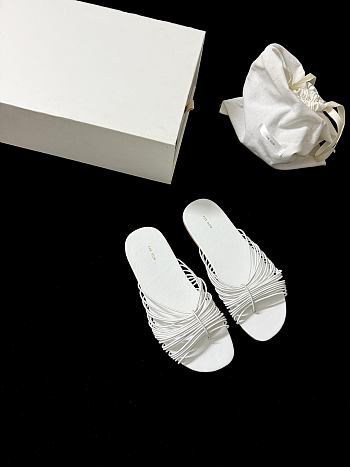 The Row Sara Slide Sandal White in Elastic and Leather