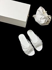 The Row Sara Slide Sandal White in Elastic and Leather - 5