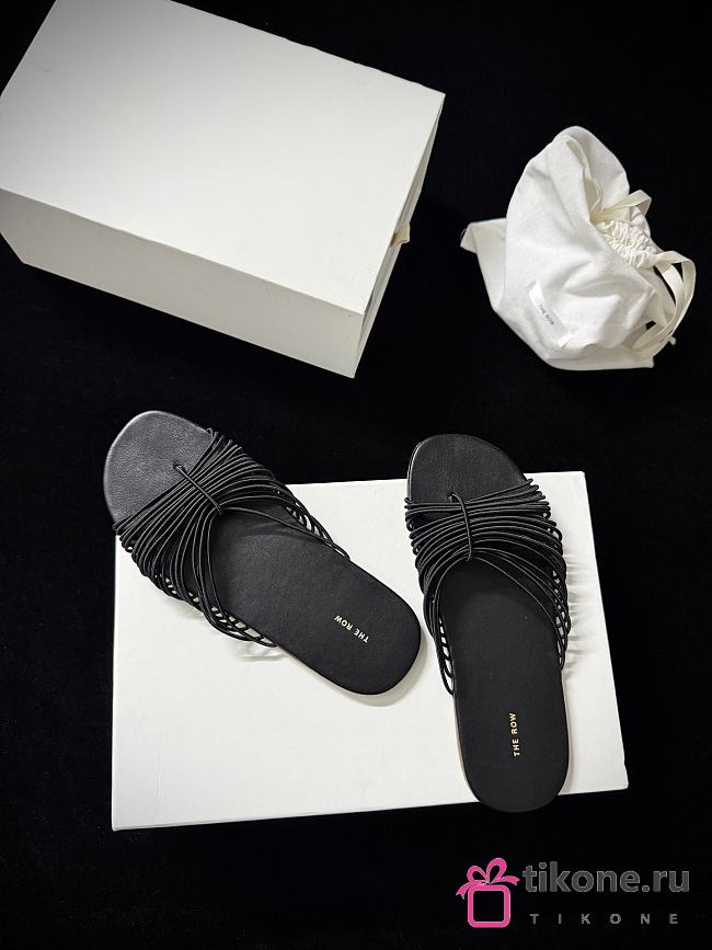 The Row Sara Slide Sandal Black in Elastic and Leather - 1