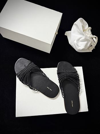 The Row Sara Slide Sandal Black in Elastic and Leather