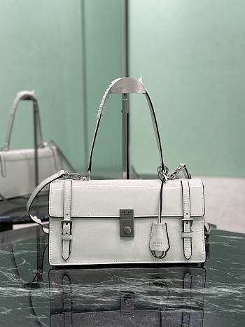 Prada Medium Leather Handbag 1BN026 White - 32x16.5x10cm
