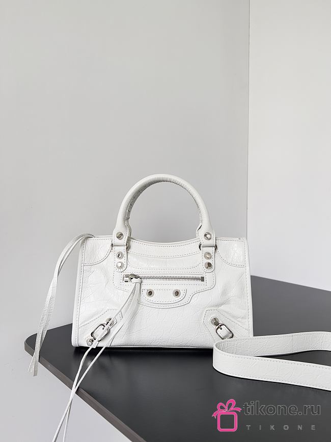Balenciaga Le City Bag Mini in White Arena Lambskin - 23.8x16x6.3cm - 1