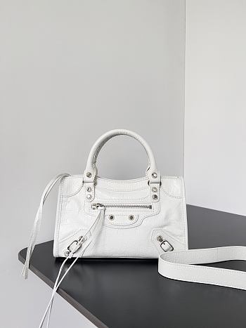 Balenciaga Le City Bag Mini in White Arena Lambskin - 23.8x16x6.3cm