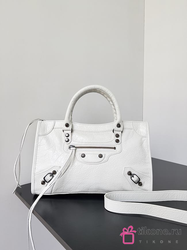Balenciaga Le City Bag Small in White Arena Lambskin - 29.9x19.1x9.9cm - 1