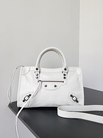 Balenciaga Le City Bag Small in White Arena Lambskin - 29.9x19.1x9.9cm