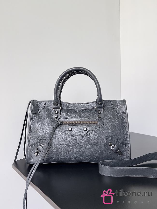 Balenciaga Le City Bag Small in Gray Arena Lambskin - 29.9x19.1x9.9cm - 1