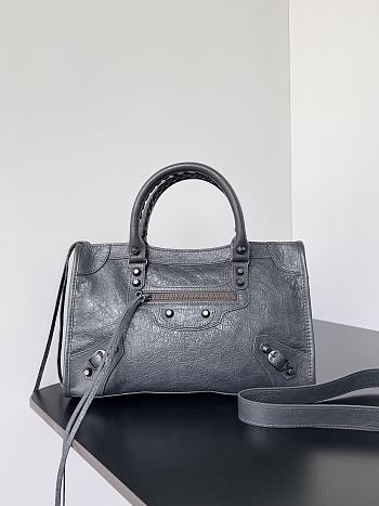 Balenciaga Le City Bag Small in Gray Arena Lambskin - 29.9x19.1x9.9cm
