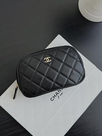 Chanel Caviar Quilted Small Curvy Pouch Cosmetic Case Black - 15.5×10×4cm