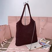 Miumiu Ivy Raffia Effect Woven Tote Bag 5BG231 Cocoa/Chalk White - 40x35cm - 2