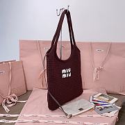 Miumiu Ivy Raffia Effect Woven Tote Bag 5BG231 Cocoa/Chalk White - 40x35cm - 3