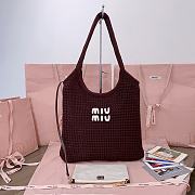 Miumiu Ivy Raffia Effect Woven Tote Bag 5BG231 Cocoa/Chalk White - 40x35cm - 5