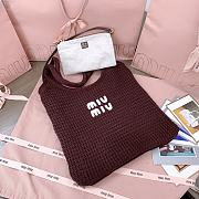 Miumiu Ivy Raffia Effect Woven Tote Bag 5BG231 Cocoa/Chalk White - 40x35cm - 6