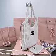 Miumiu Ivy Raffia Effect Woven Tote Bag 5BG231 Chalk White/Black - 40x35cm - 3