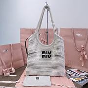 Miumiu Ivy Raffia Effect Woven Tote Bag 5BG231 Chalk White/Black - 40x35cm - 4