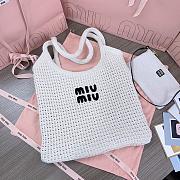 Miumiu Ivy Raffia Effect Woven Tote Bag 5BG231 Chalk White/Black - 40x35cm - 5