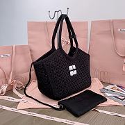 Miumiu Ivy Cotton Mesh Tote Bag 5BG281 Black/Chalk White - 28x26x12.5cm - 4