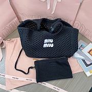 Miumiu Ivy Cotton Mesh Tote Bag 5BG281 Black/Chalk White - 28x26x12.5cm - 2