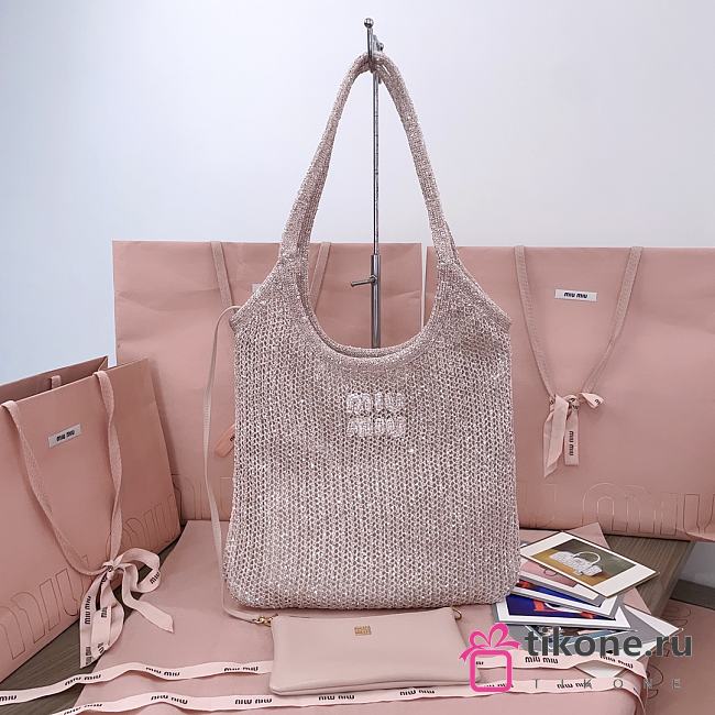 Miumiu Ivy Sequin Mesh Bag 5BG231 Powder Pink - 40x35cm - 1