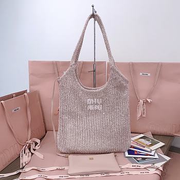 Miumiu Ivy Sequin Mesh Bag 5BG231 Powder Pink - 40x35cm