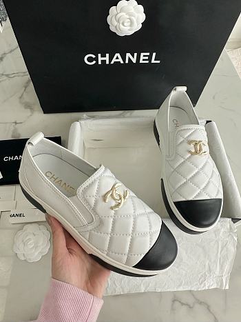 Chanel Quilted Logo Slip On Espadrille Sneakers White