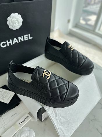 Chanel Quilted Logo Slip On Espadrille Sneakers Black