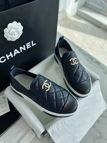 Chanel Quilted Logo Slip On Espadrille Sneakers Navy