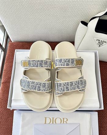 Dioract Slide Chambray Blue Jacquard with Ecru Dior Oblique Raffia