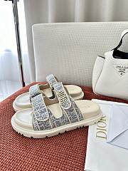 Dioract Slide Chambray Blue Jacquard with Ecru Dior Oblique Raffia - 3