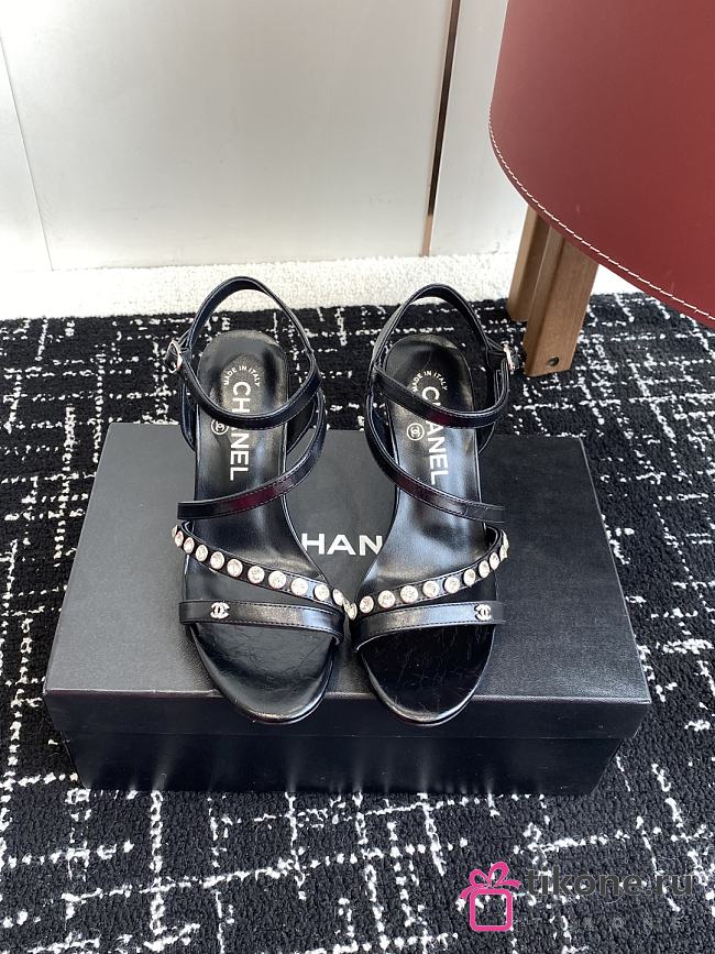Chanel Diamond Heel Sandals Black  - 1
