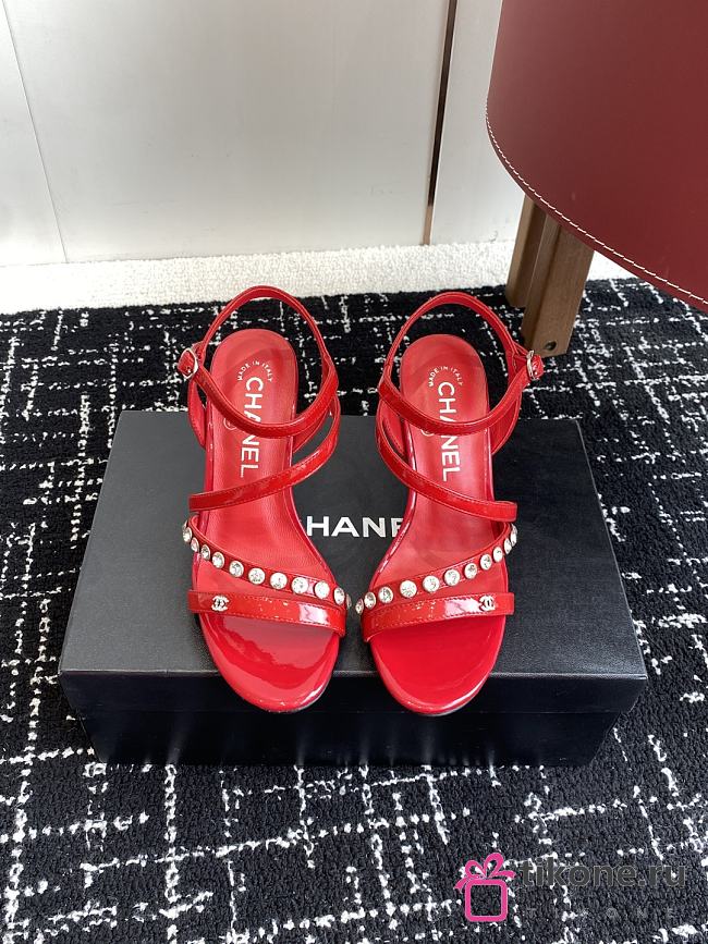 Chanel Diamond Heel Sandals Red - 1