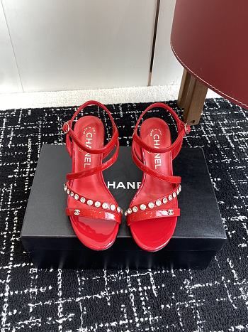 Chanel Diamond Heel Sandals Red