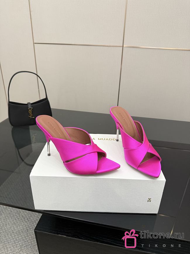 Amina Muaddi Satin Mule Pink - 1