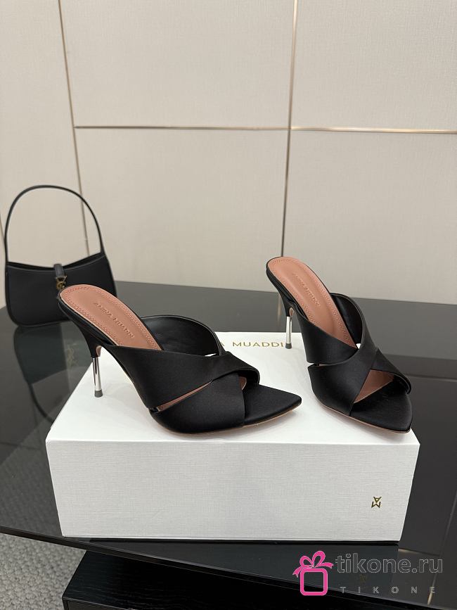 Amina Muaddi Satin Mule Black - 1