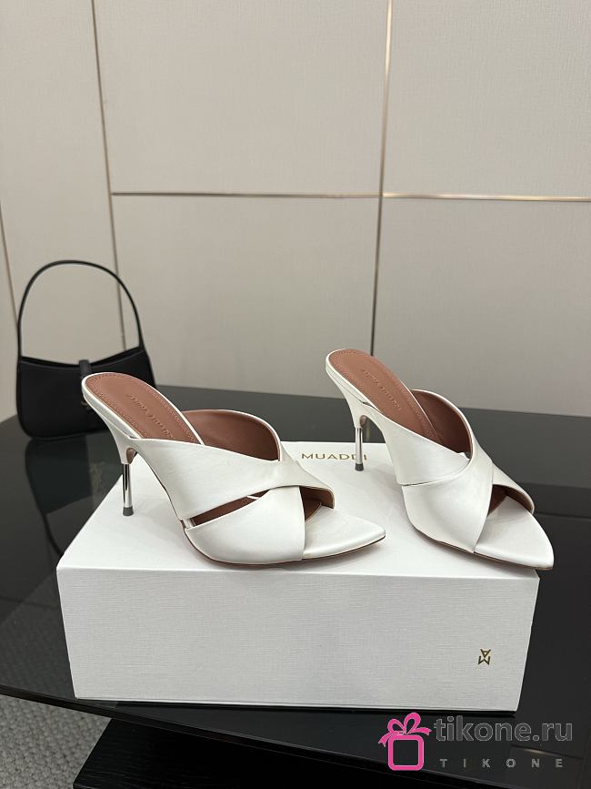 Amina Muaddi Satin Mule White - 1