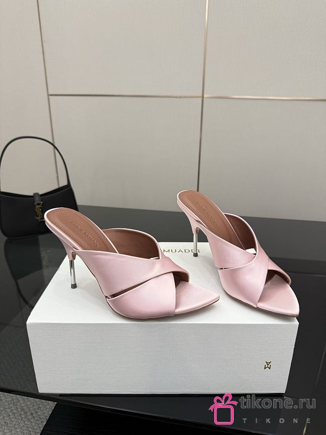 Amina Muaddi Satin Mule Light Pink - 1
