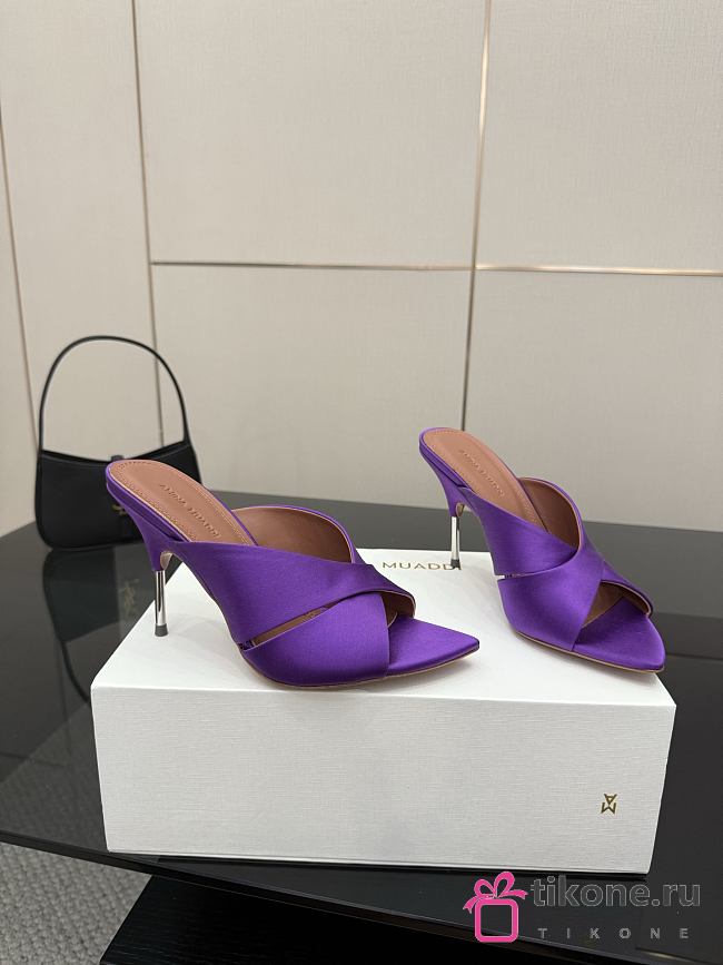 Amina Muaddi Satin Mule Purple - 1