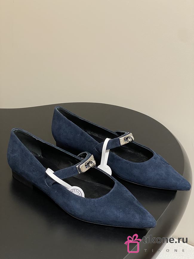 Hermes Kelly Ballet Flat Suede Navy - 1