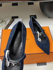 Hermes Kelly Ballet Flat Suede Navy - 5