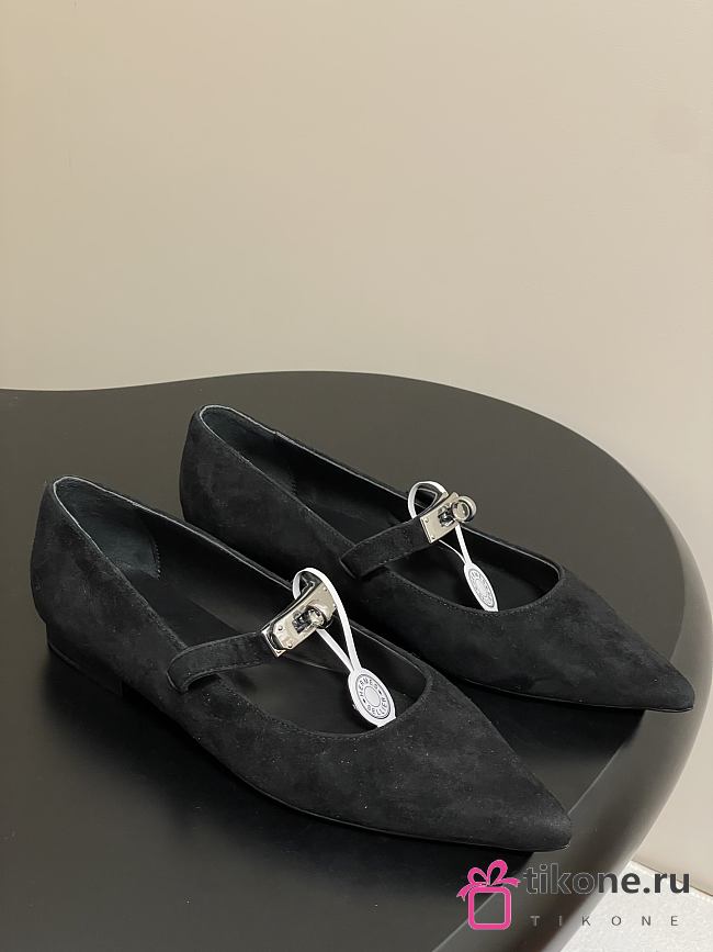Hermes Kelly Ballet Flat Suede Black - 1