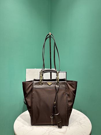 Prada Medium Re-nylon And Leather Tote Bag 1BG578 Dark Brown - 28.5x23x15cm