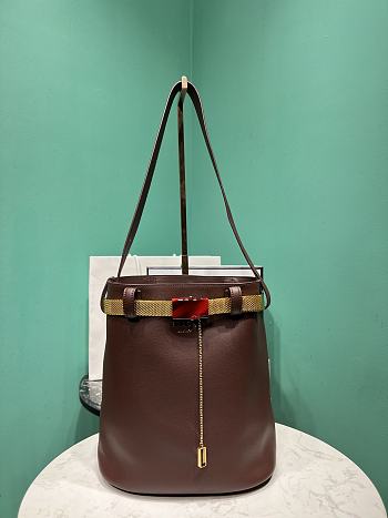 Prada Buckle Leather Bucket Bag With Jeweled Belt Brown 1BE085 - 26.5x29x18cm