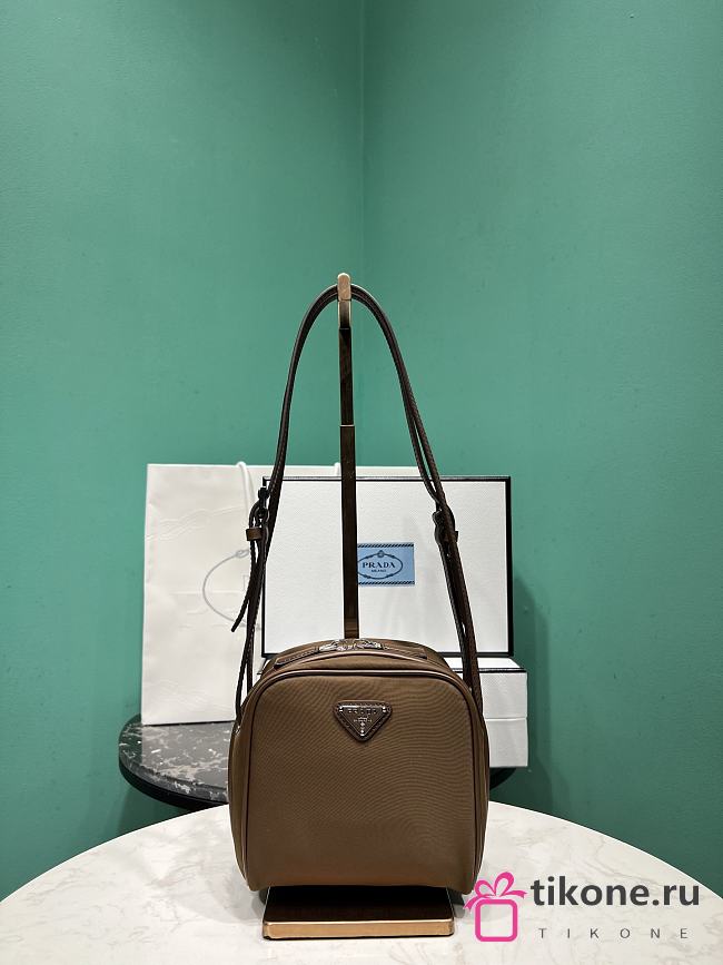 Prada Odette Saffiano Re-nylon And Leather Cross Body Bag Brown - 15x14x11cm - 1